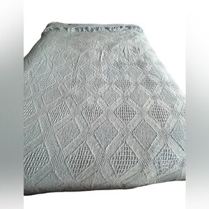 Vintage 100% Cotton USA Made Light Blue Woven Blanket, Diamond Pattern, King Sz